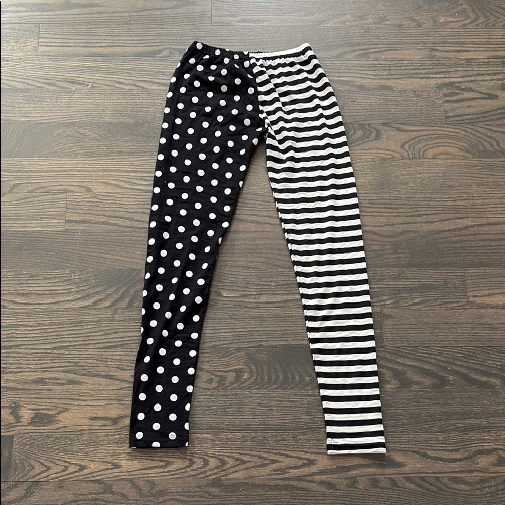 Black and White Polka Dot and Stripe Leggings